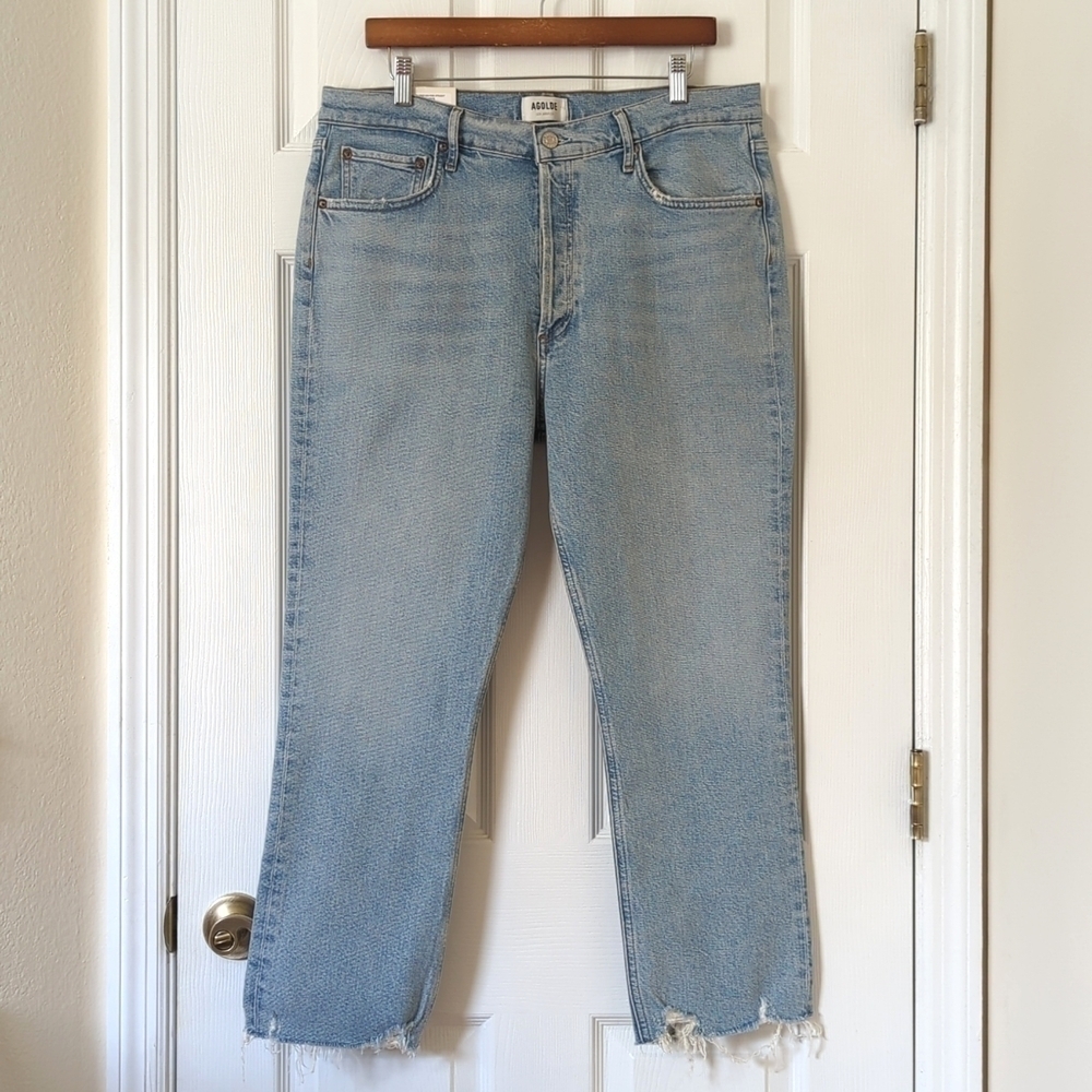 Agolde Riley Bitter High Rise Straight Leg Cropped Button Fly Jeans 32